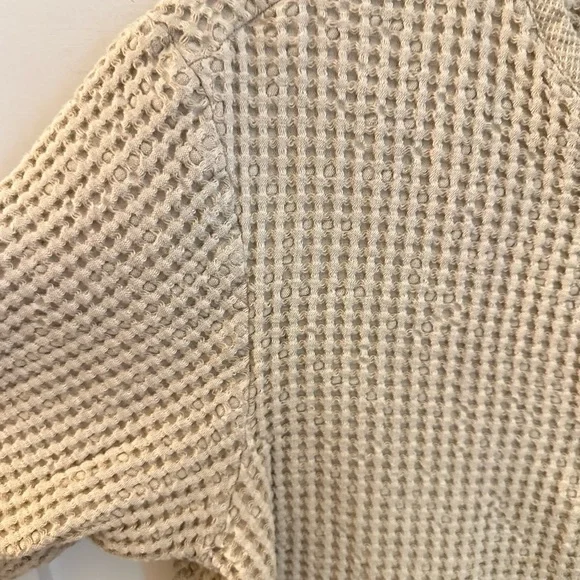 Y2K VINTAGE Waffle Linen-cotton blend tan bohemian lagonlook cottagecore jacket - Picture 6 of 11